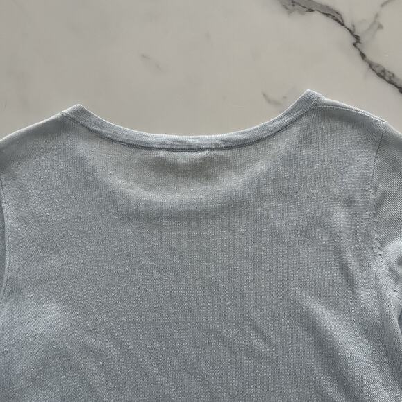 Lisa Todd Linen Sweater Blue Sz M Knit Top Long Sleeve Lace-Up Side Spring Chic - Picture 7 of 9